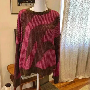 Nine West pink and brown abstract print wide sleeve pullover sweater. Size XXL